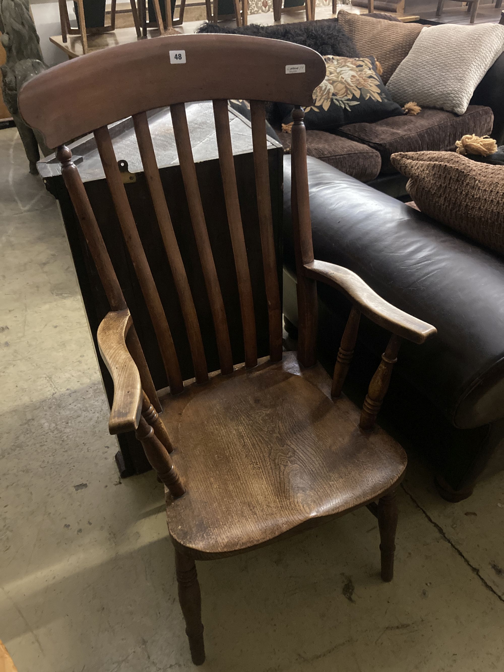 A Victorian elm and beech lathe-back Windsor armchair, width 58cm depth 50cm height 115cm